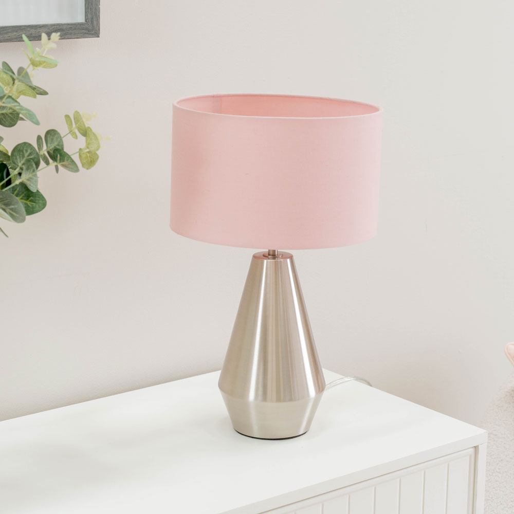 ValueLights Jax Reni Blush Pink Velvet and Chrome Drum Shade Touch LED Table Lamp Image 5