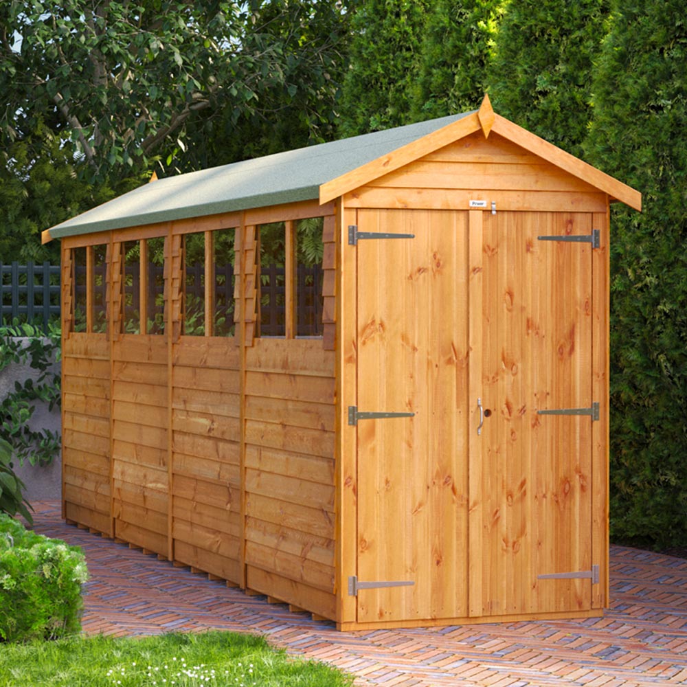 Power Sheds 16 x 4ft Double Door Overlap Apex Wooden Shed Image 2