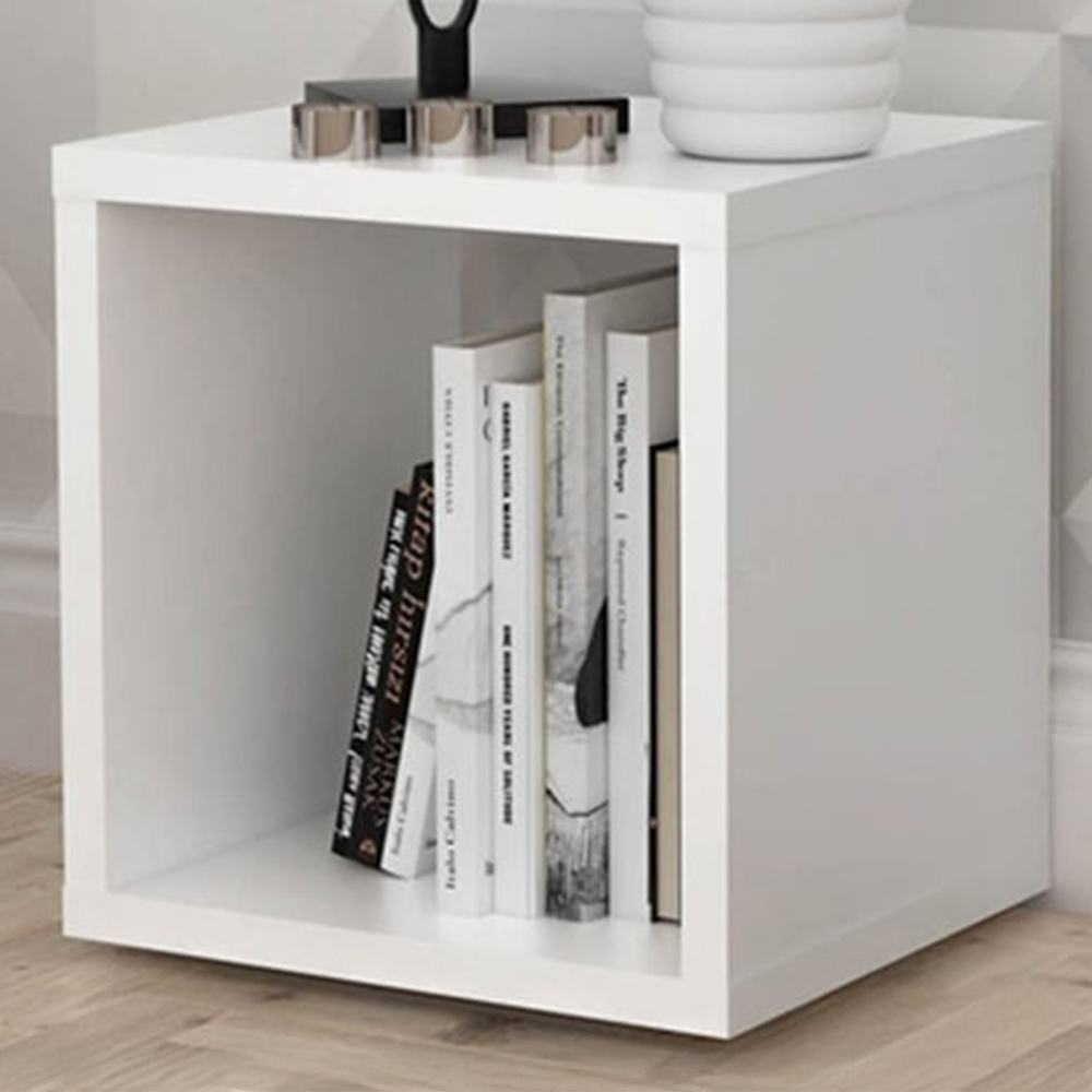 Florence Mauro Single Shelf Matt White Bookcase Image 1