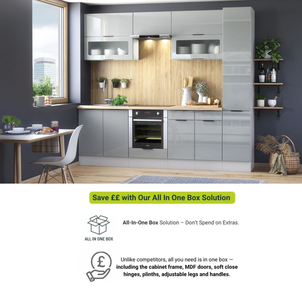 Impact Furniture Star Light Grey Gloss Star Kitchen Cabinet Set of 8 Image 2