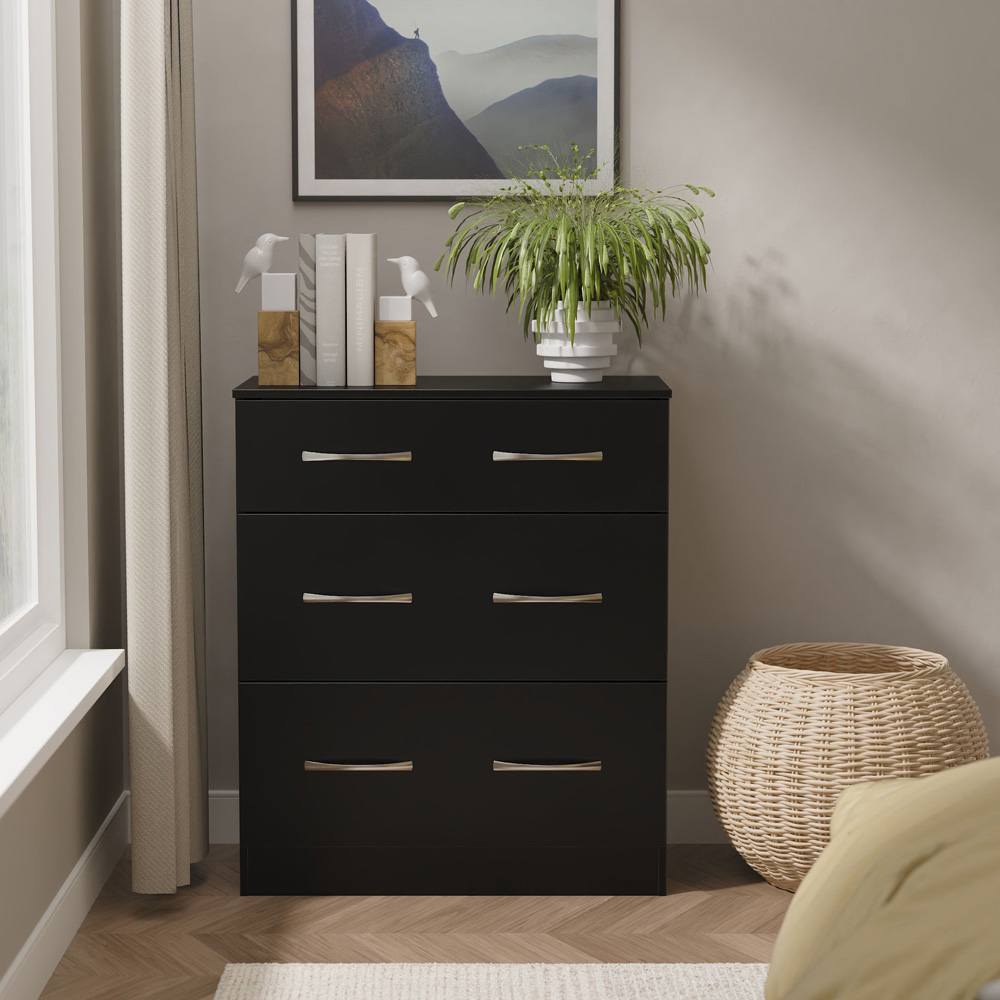 Crowndale Avon 3 Drawer Matt Black Deep Chest of Drawers Ready Assembled Image 7