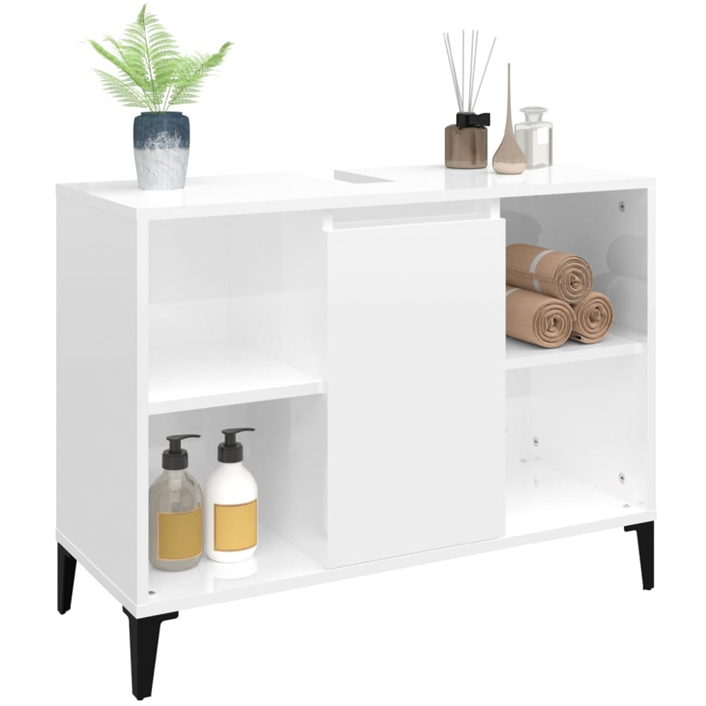 vidaXL Single Door 4 Shelf Gloss White Washbasin Cabinet Image 3