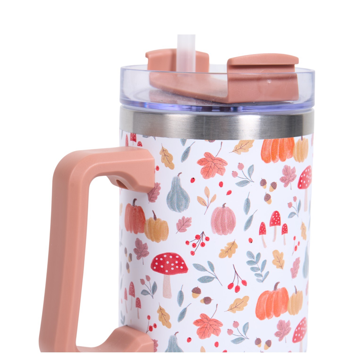 3D Autumn Print Stainless Steel Tumbler 850ml White and Orange Image 4