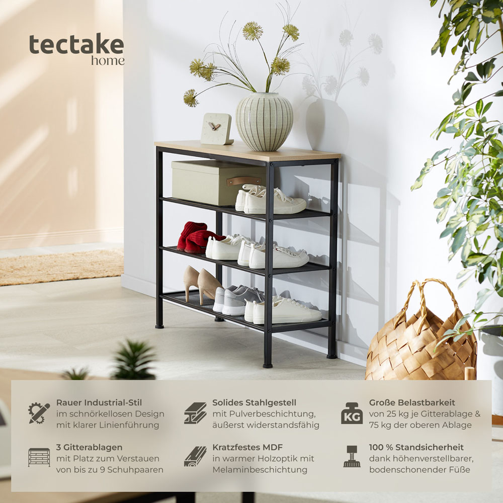 tectake Newport 3 Grid Shelf Oak Sonoma Shoe Rack Image 6