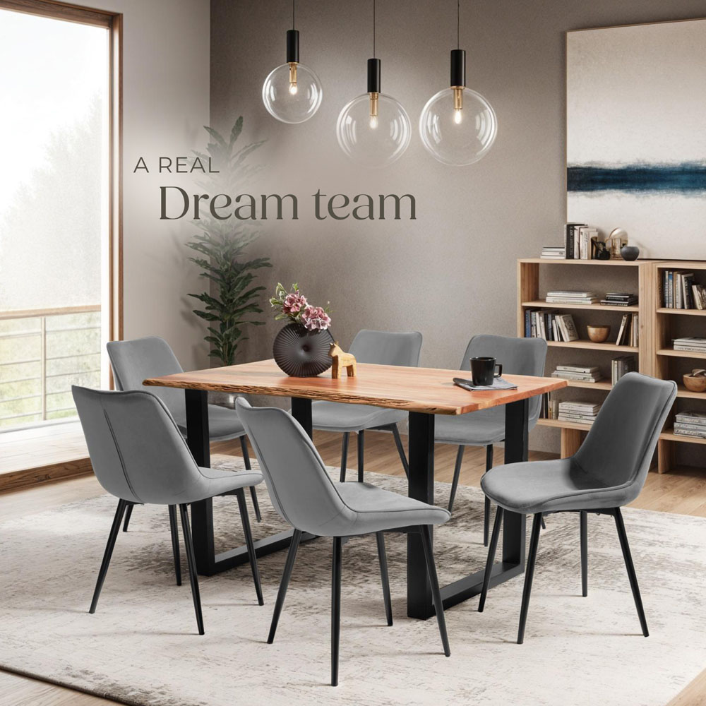 tectake Monroe Set of 2 Grey Velvet Padded Dining Chair Image 6