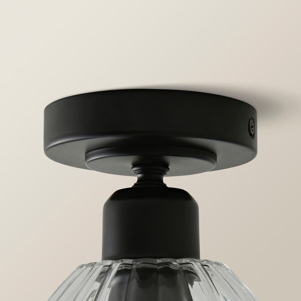 ValueLights Cheltenham Ribbed Shade Matte Black Flush Ceiling Light with Bulb Image 3