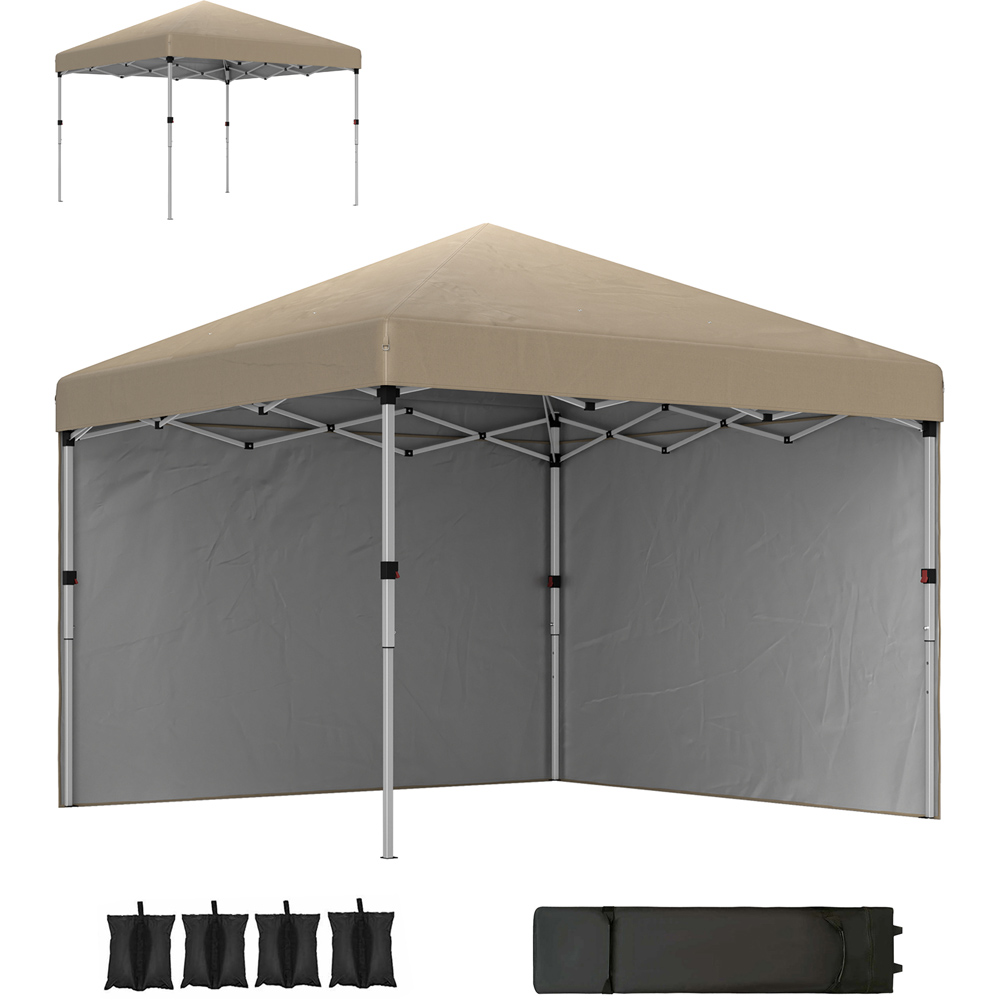 Outsunny 3 x 3m Khaki Pop Up Gazebo with 2 Sides and 4 Weight Bag Image 2