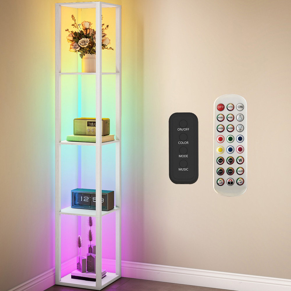 HOMCOM 4 Shelf White RGB LED Floor Lamp with Remote Image 2