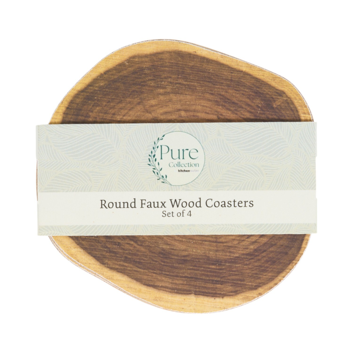 Set of 4 Round Faux Wood Coasters Brown Image 1