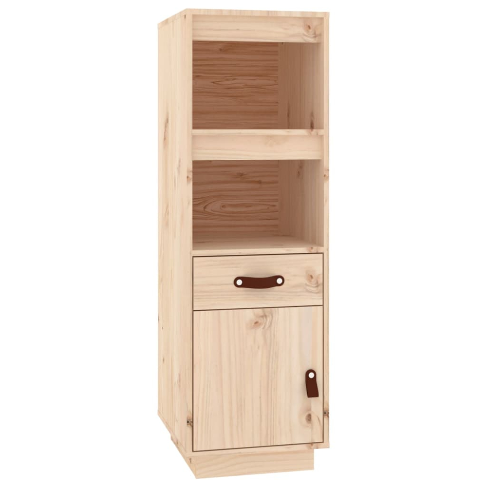 vidaXL Single Door Single Drawer 2 Shelf Natural Solid Pine Wood Highboard Image 2