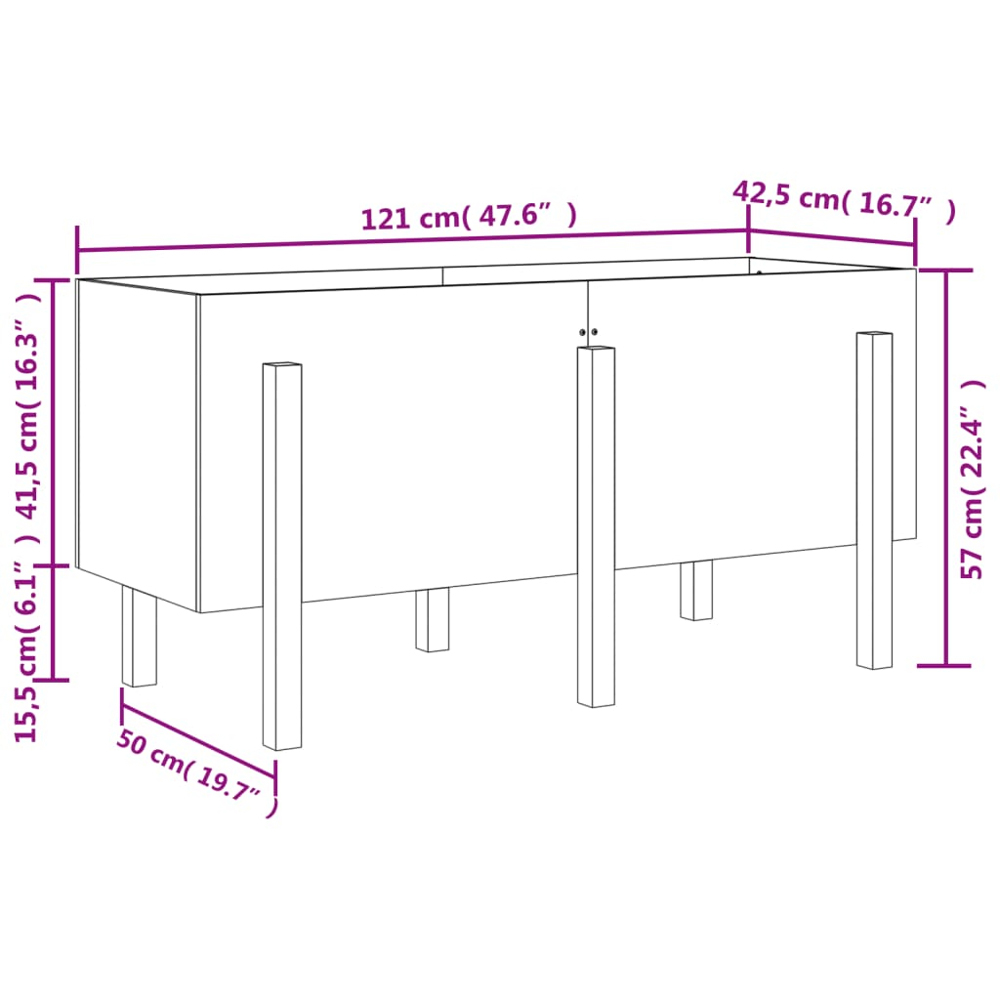 vidaXL White Solid Pine Rectangular Garden Raised Bed 121 x 50 x 57cm Image 8
