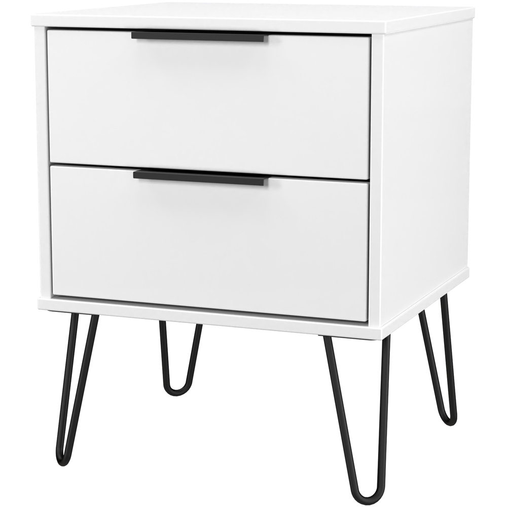 Crowndale Hong Kong 2 Drawer Matt White Compact Bedside Cabinet Ready Assembled Image 2