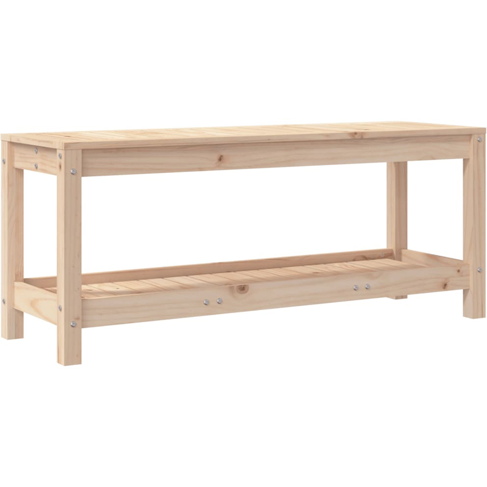 vidaXL 2 Seater Natural Solid Pine Wood Slatted Garden Bench with Shelf Image 6
