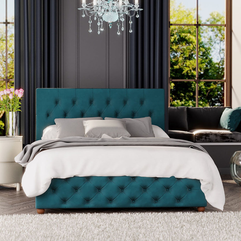 Laurence Llewelyn-Bowen Luna Double Emerald Plush Velvet Ottoman Bed Image 1