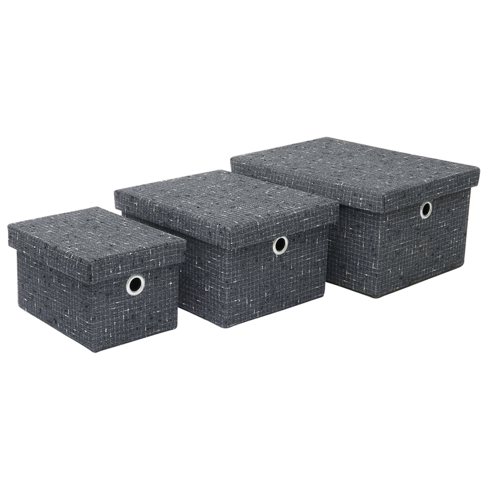 JVL Shadow Rectangular Fabric Storage Boxes with Lids Set of 3 Image 3