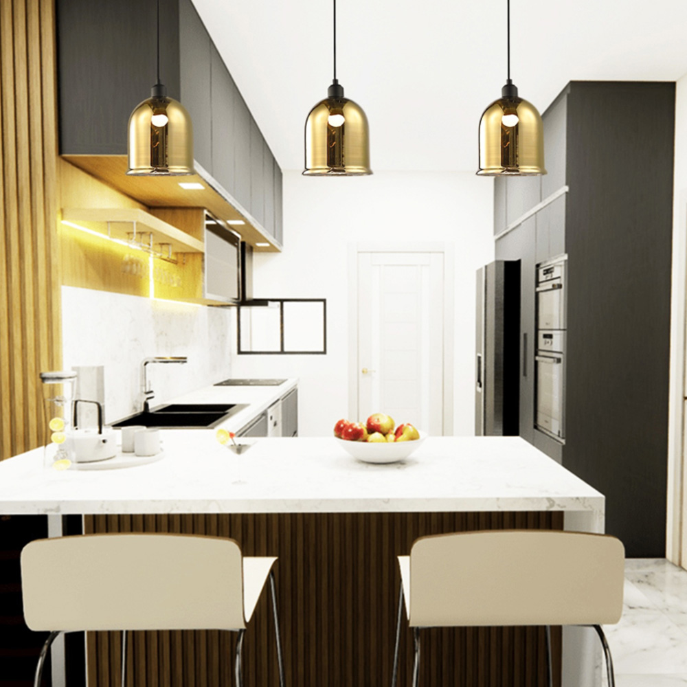 Happy Homewares Bell Shaped Gold Plated Glass Lower Rim Pendant Shade Image 2