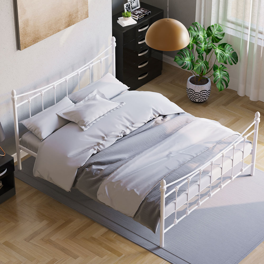Vida Designs Paris King Size White Metal Bed Frame Image 6