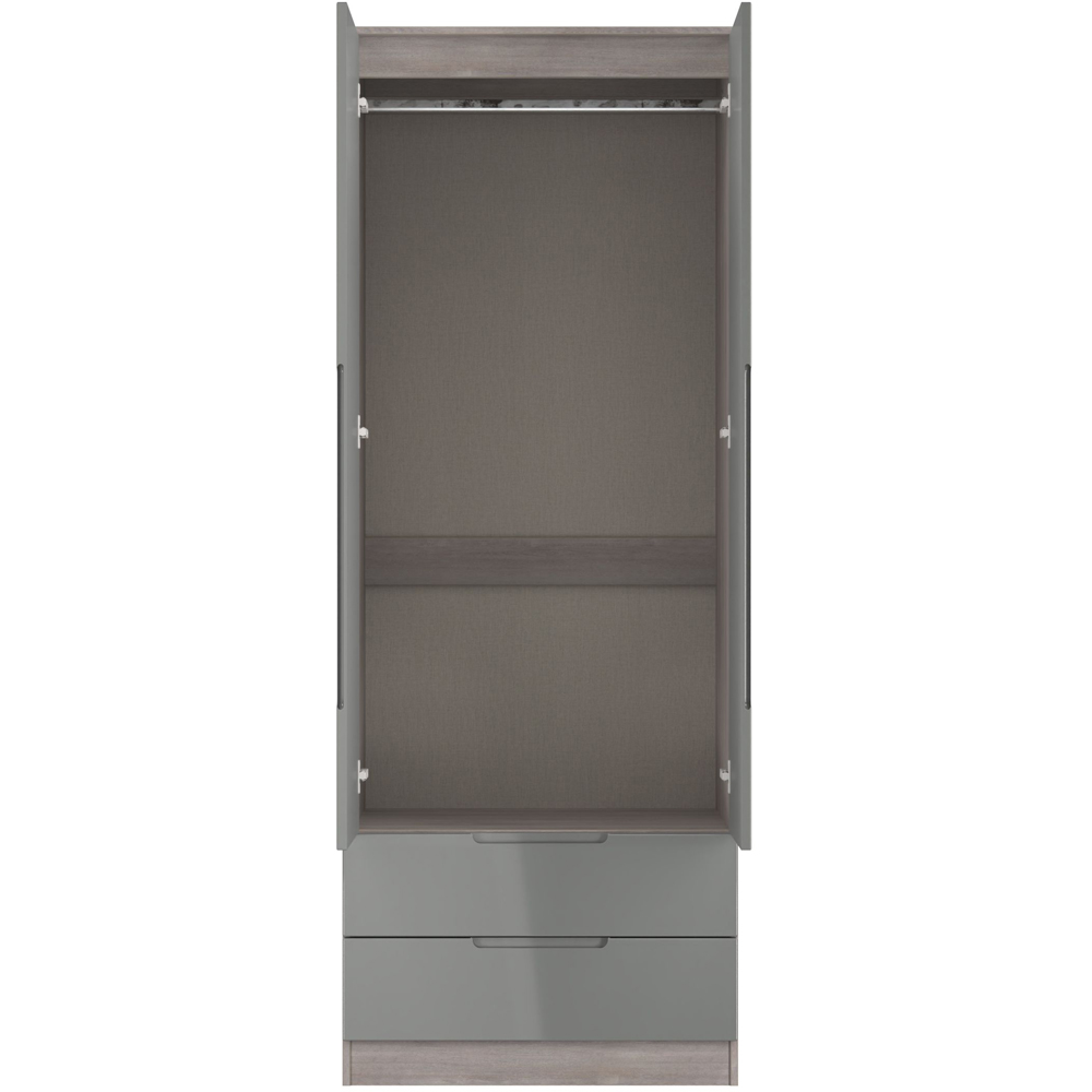 Crowndale Milan 2 Door 2 Drawer Grey Gloss and Grey Oak Tall Wardrobe Ready Assembled Image 8