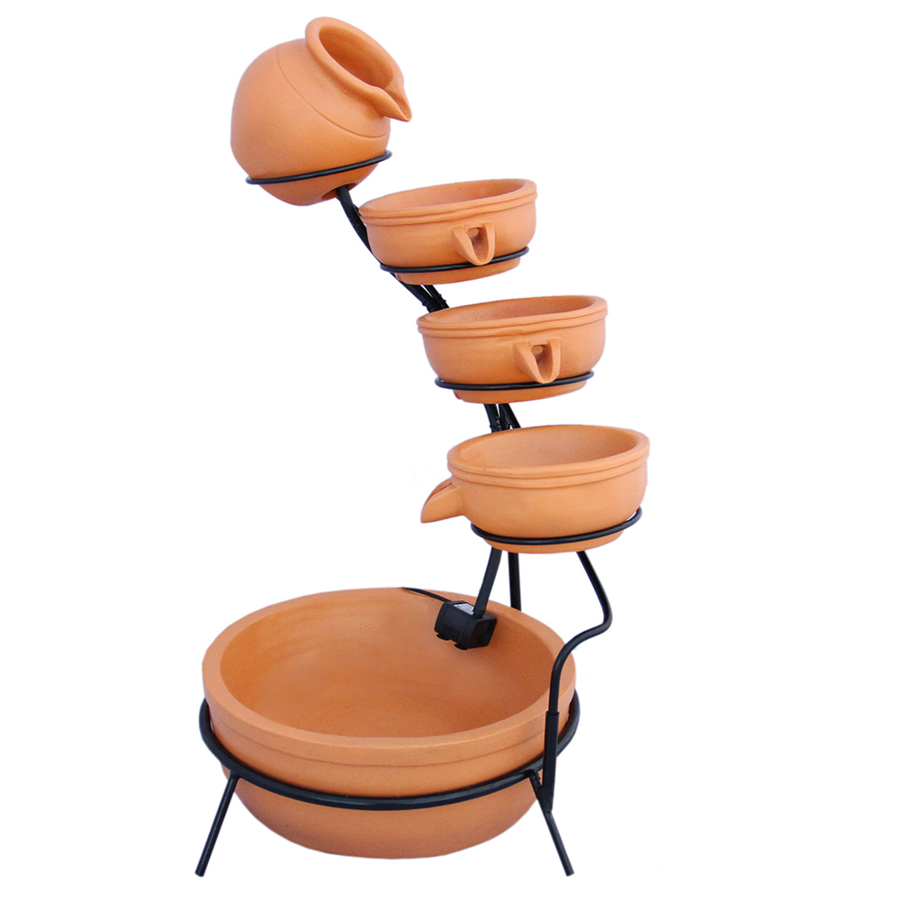 Monster Shop 4 Tier Terracotta Solar Water Feature Image 1