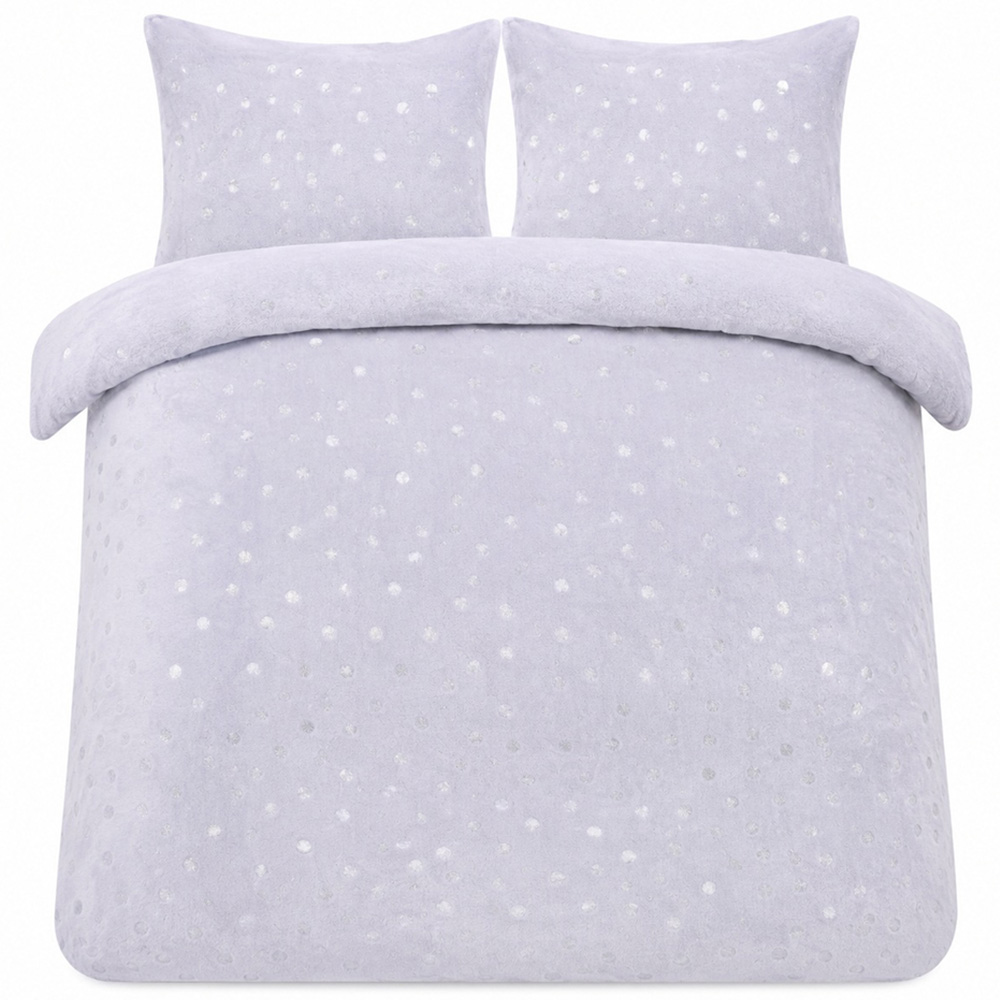 Smart Living Super King Size Grey Fleece Foil Polka Dot Duvet Set Image 2