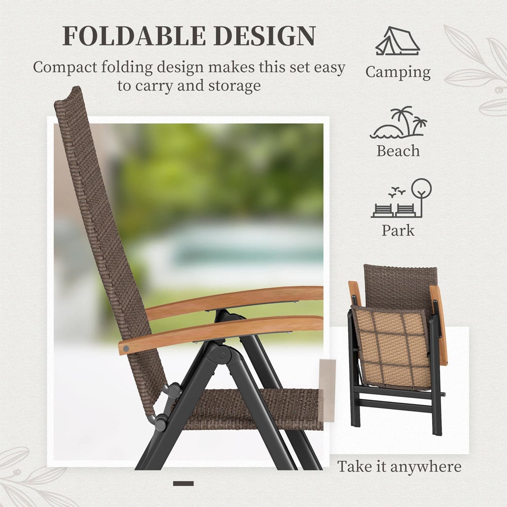 Outsunny Brown Rattan Folding Garden Chair Image 6