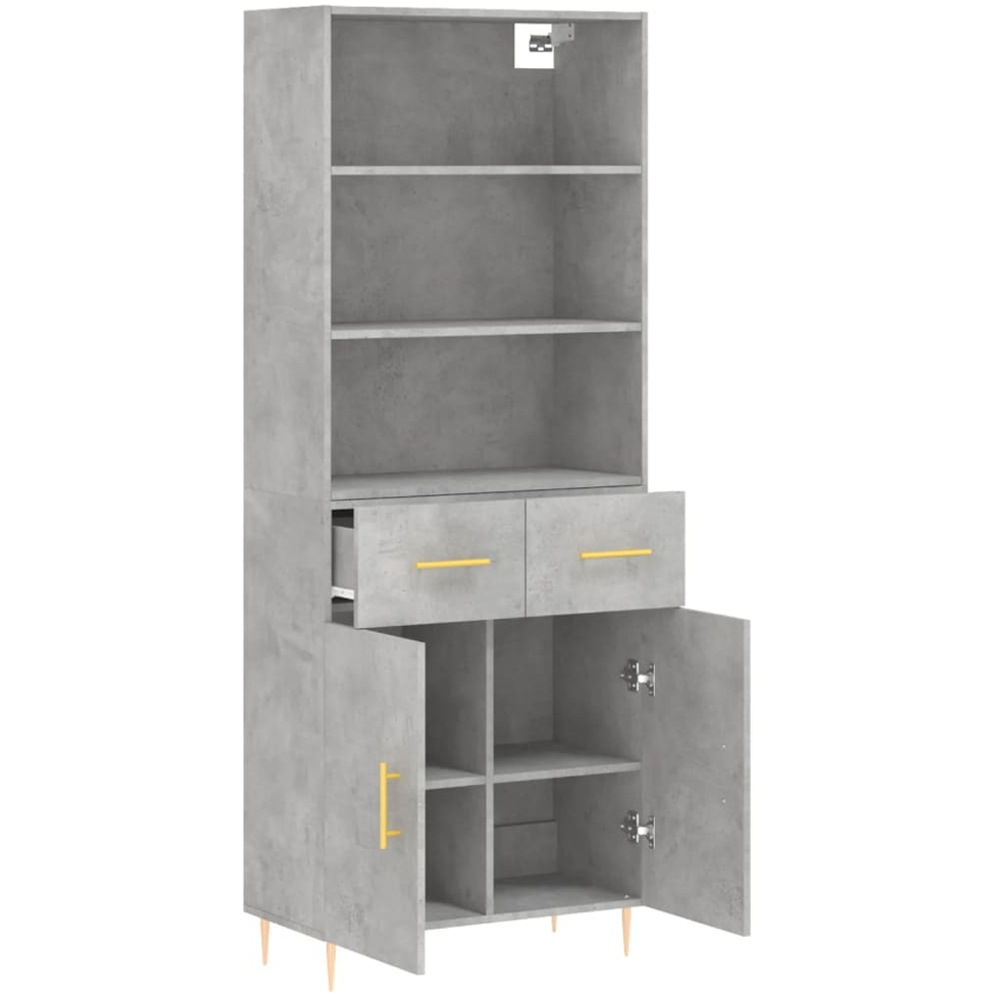 vidaXL 2 Door 2 Drawer 3 Shelf Concrete Grey Highboard with Gold Handle Image 4