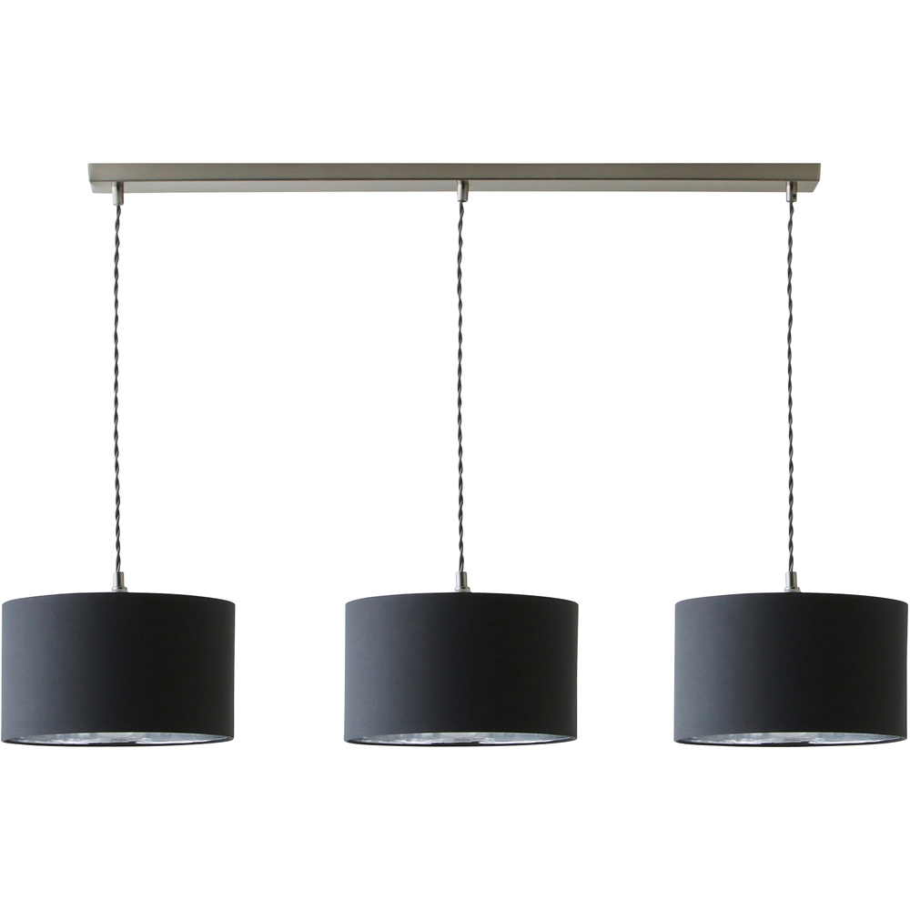 ValueLights Reni Charcoal Chrome Drum Shade 3 Drop Bar Chrome Diner LED Ceiling Pendant Light Image 1