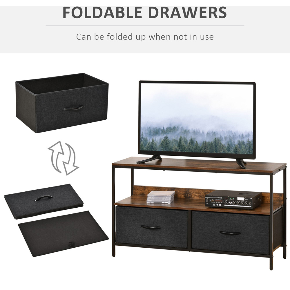 Portland 2 Foldable Drawer Rustic Brown Steel TV Cabinet Image 4