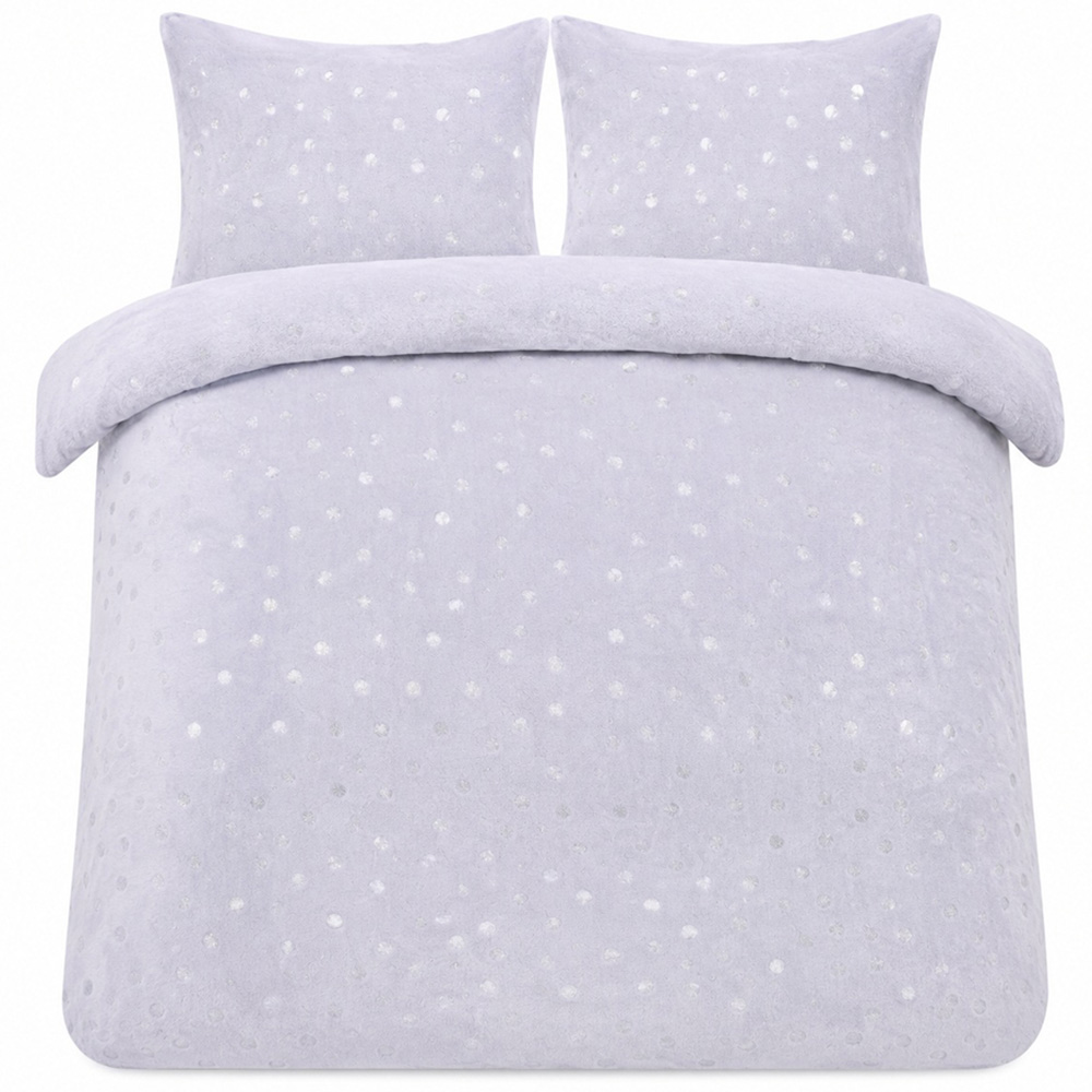 Smart Living King Size Grey Fleece Foil Polka Dot Duvet Set Image 2