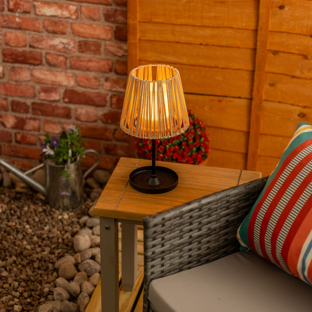 ValueLights Rattan Outdoor Solar Table Lamp Image 6
