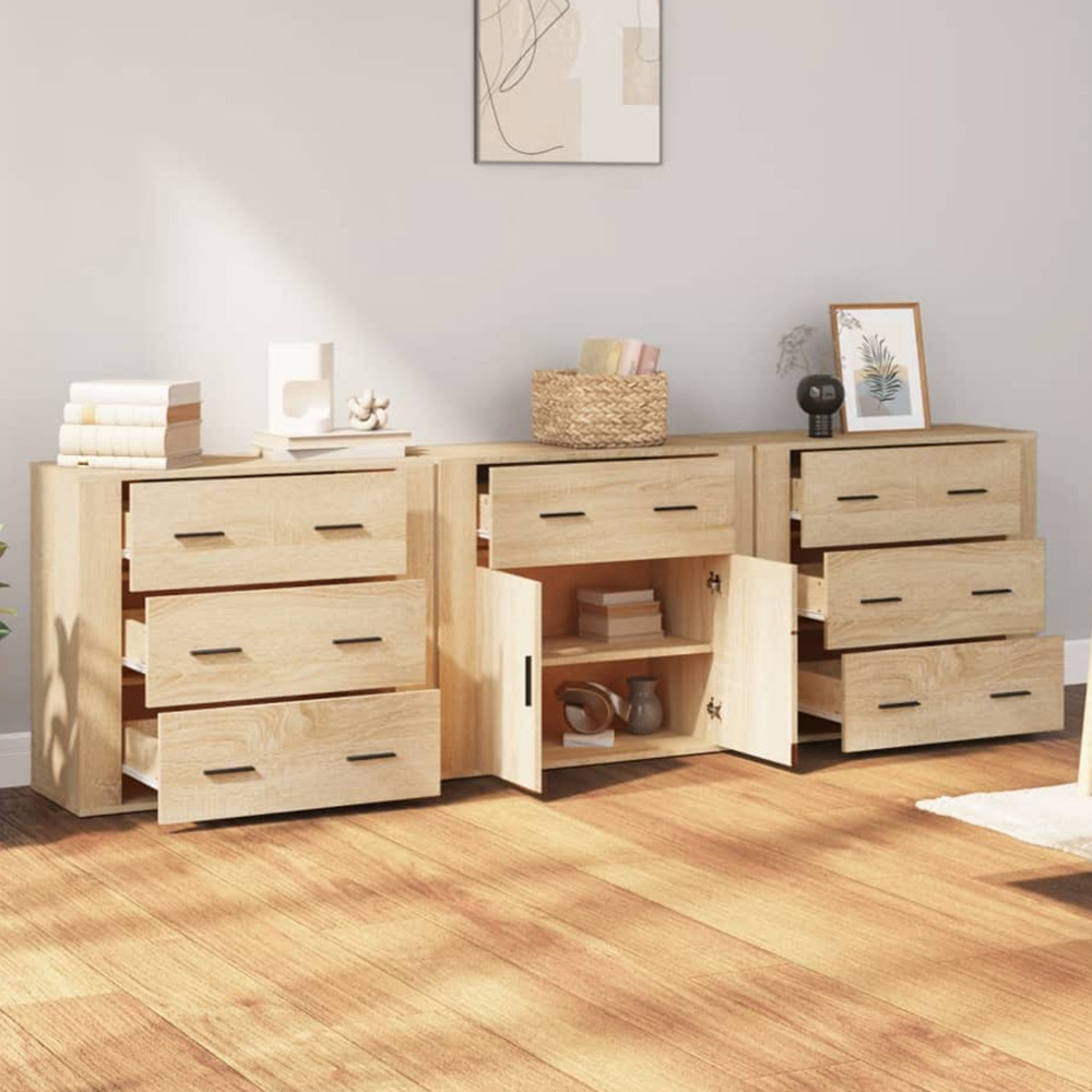 vidaXL 2 Door 7 Drawer Sonoma Oak Sideboard 3 Piece Image 1