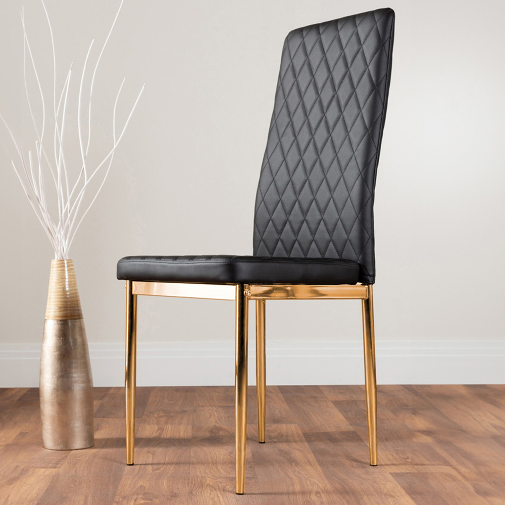 Furniturebox Valera Set of 4 Black and Gold Faux Leather Dining Chair Image 1
