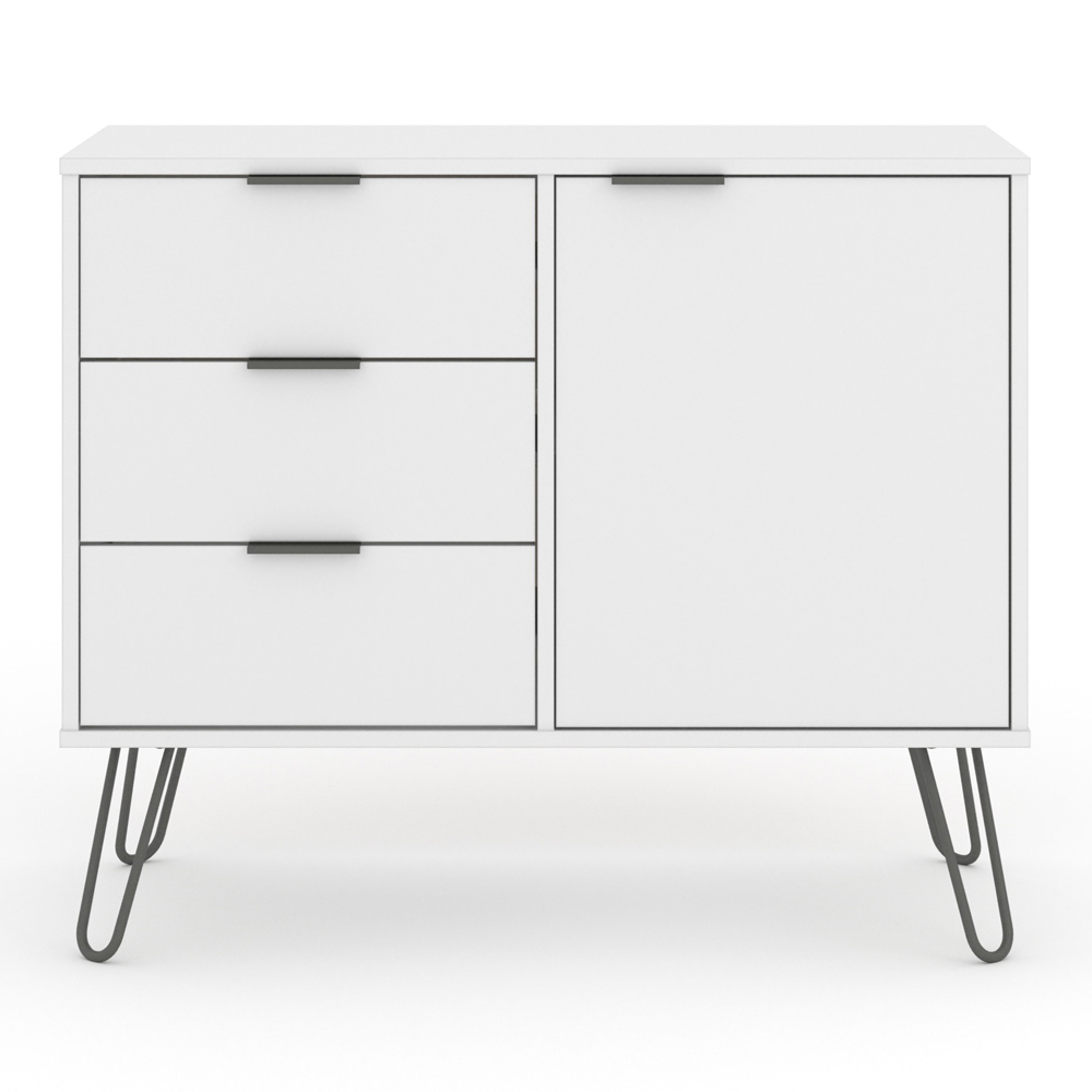 Core Products Augusta White Single Door 3 Drawer Small Sideboard Image 2