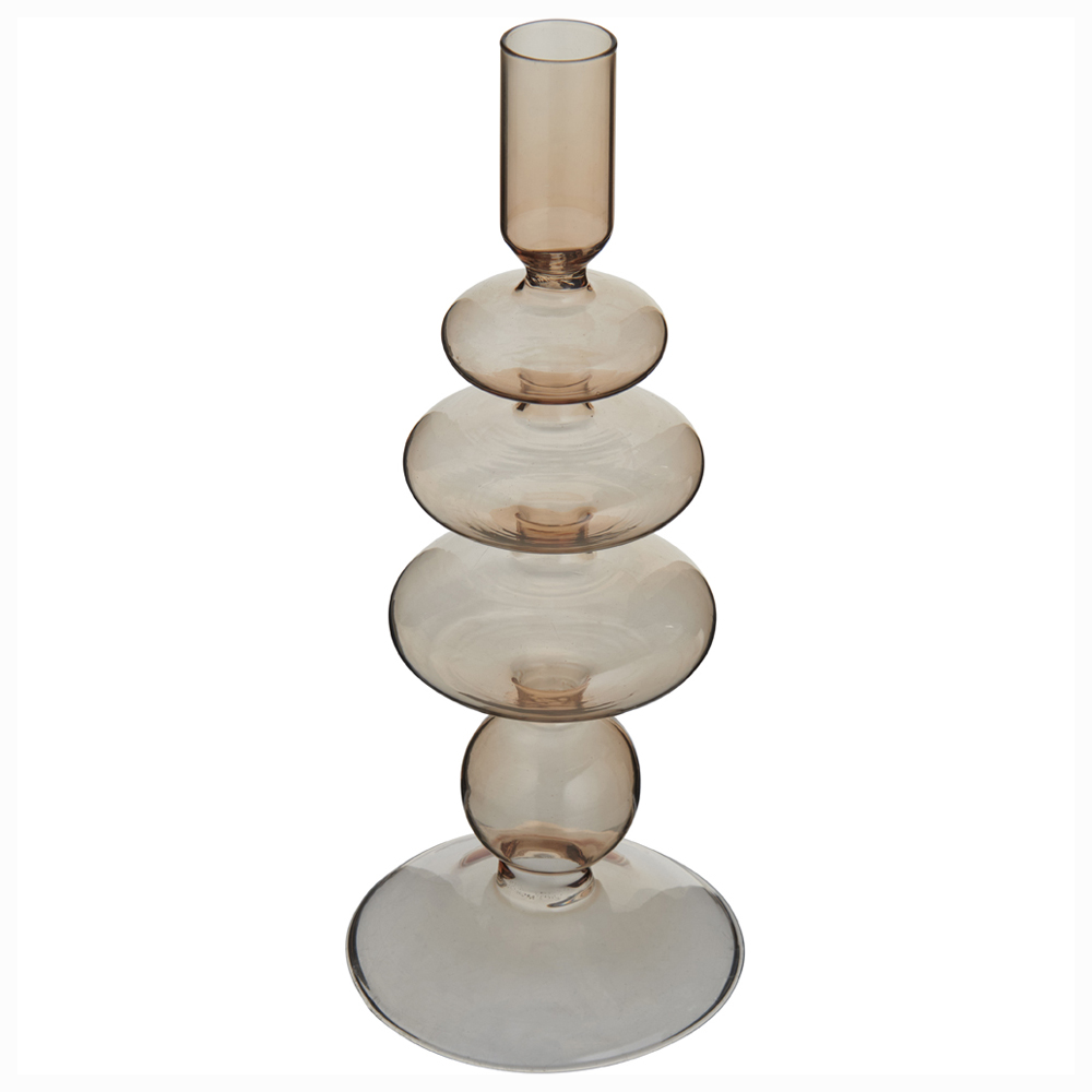 Wilko Large Curvy Smoked Glass Pillar Candle Holder Image 1