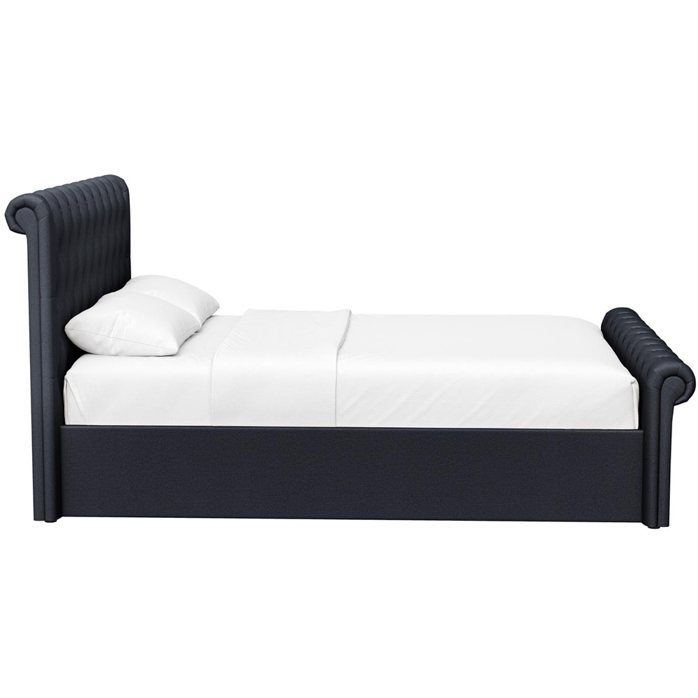 FWStyle Abbey Double Black Charcoal Side Lift Ottoman Bed Frame with Scroll Buttoned Headboard Image 7
