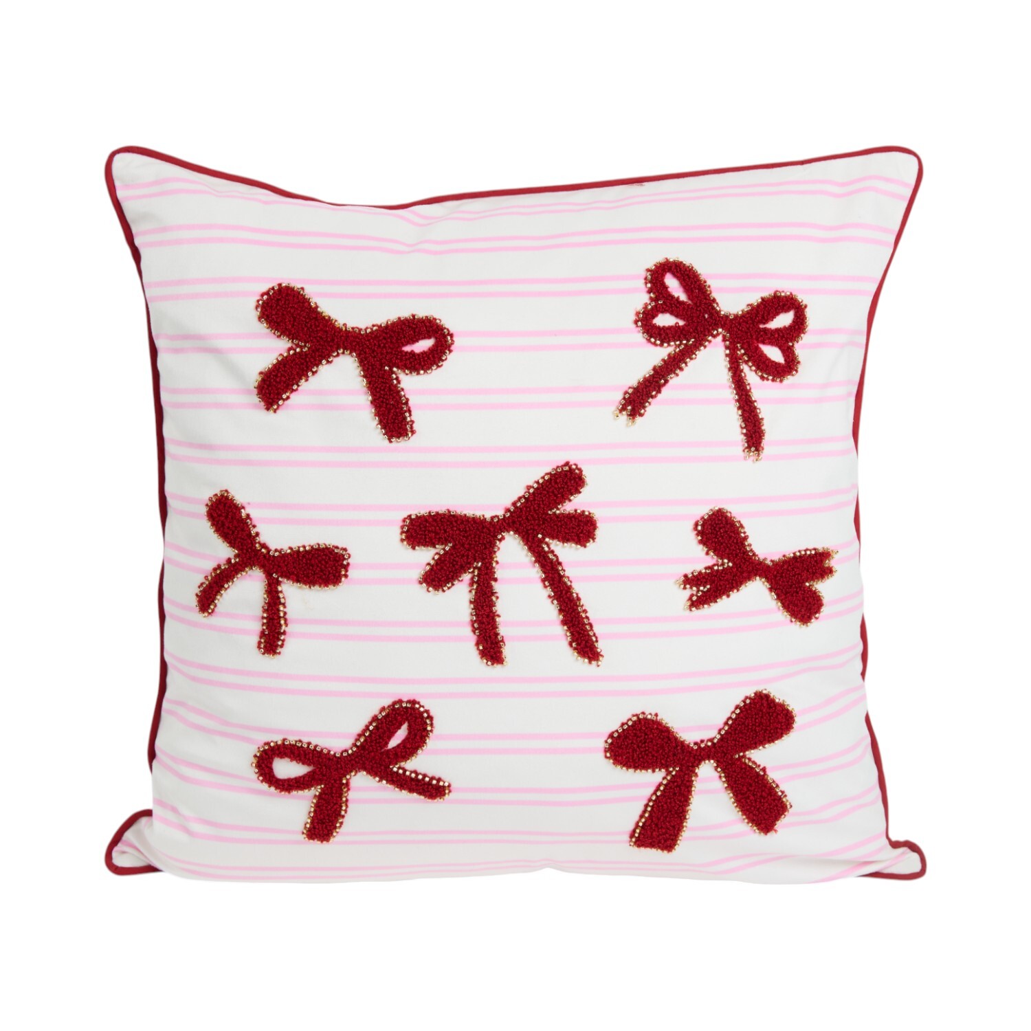 Festive Bows Embellished Cushion Pink Image 1