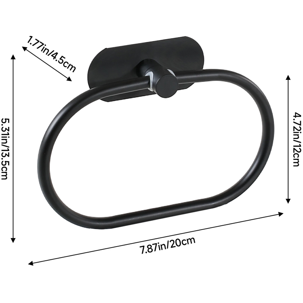 Living and Home Black Self-Adhesive Stainless Steel Oval Towel Ring 20cm Image 8