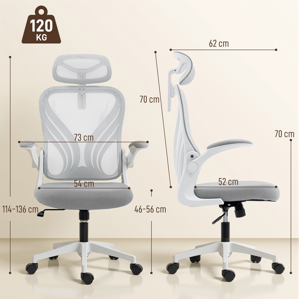 Portland Grey Mesh Height Adjustable Foldable Ergonomic Swivel Office Chair with Headrest Image 9