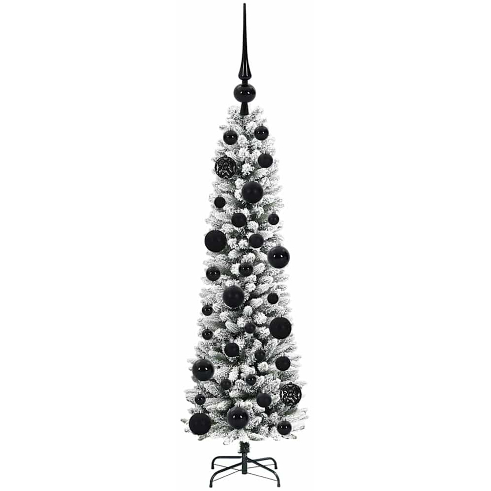 vidaXL Pre-Lit Warm White LED and Black Baubles White Artificial Christmas Tree with Stand 4ft Image 4