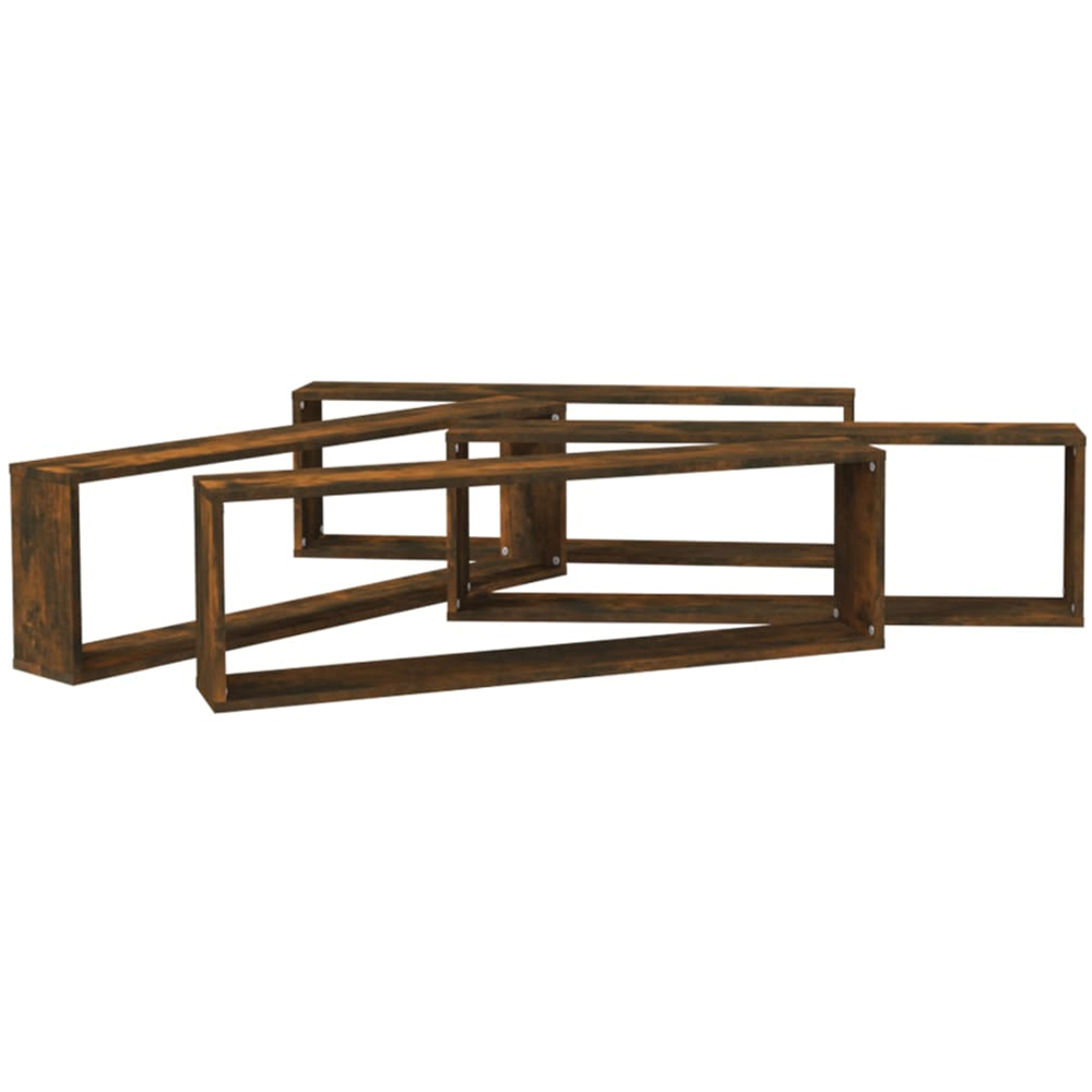 vidaXL 100 x 15 x 30cm Set of 4 Smoked Oak Cube Wall Shelf Image 5