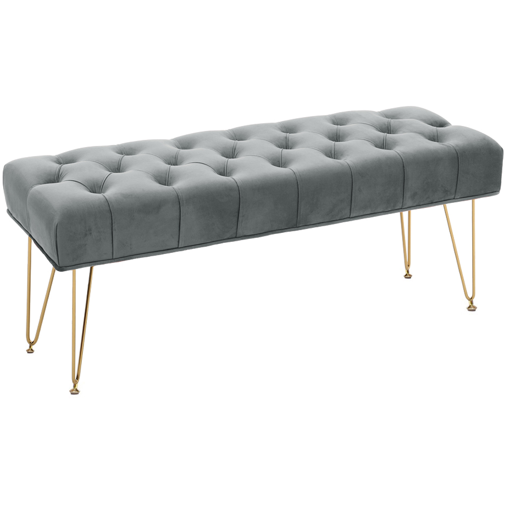 Living and Home Rectangle Buttoned Velvet Bench with Gold Hairpin Legs Image 2