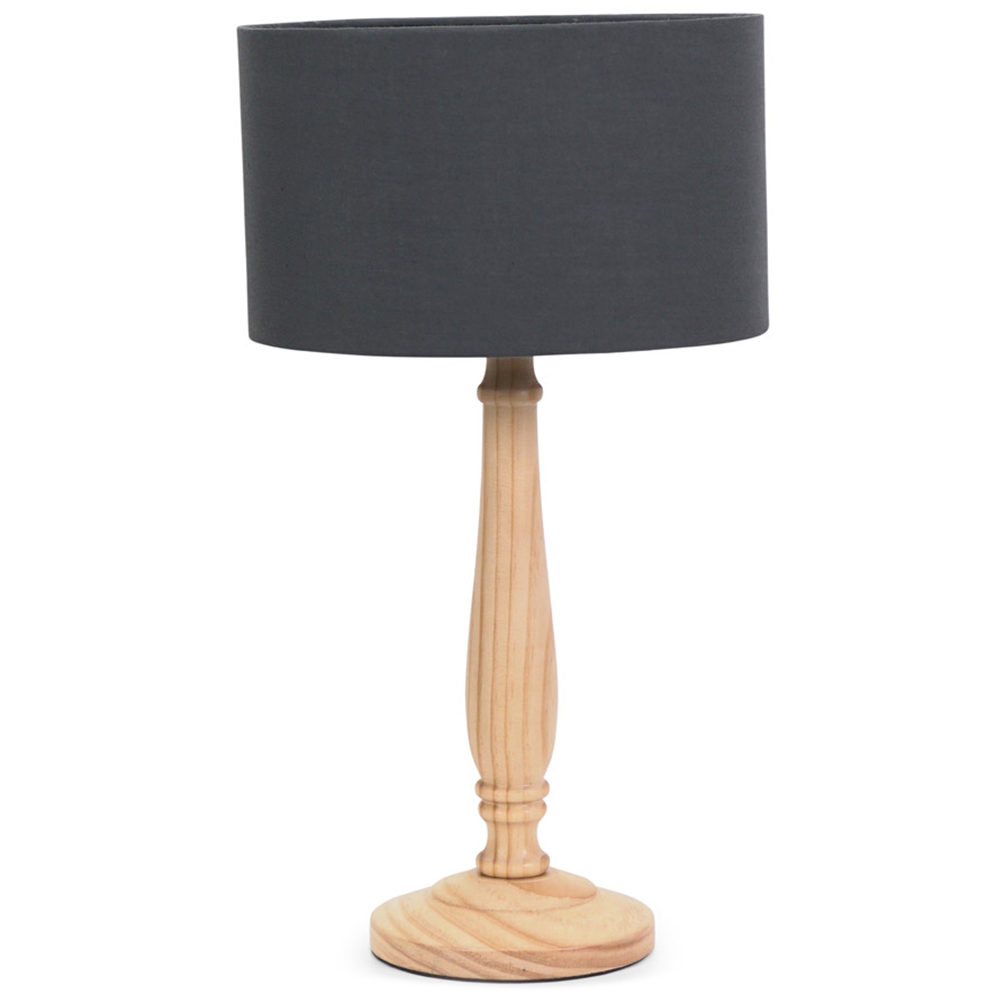 ValueLights Victoria Charcoal Fabric Drum Shade Light Wood Traditional Stem LED Table Lamp Image 1