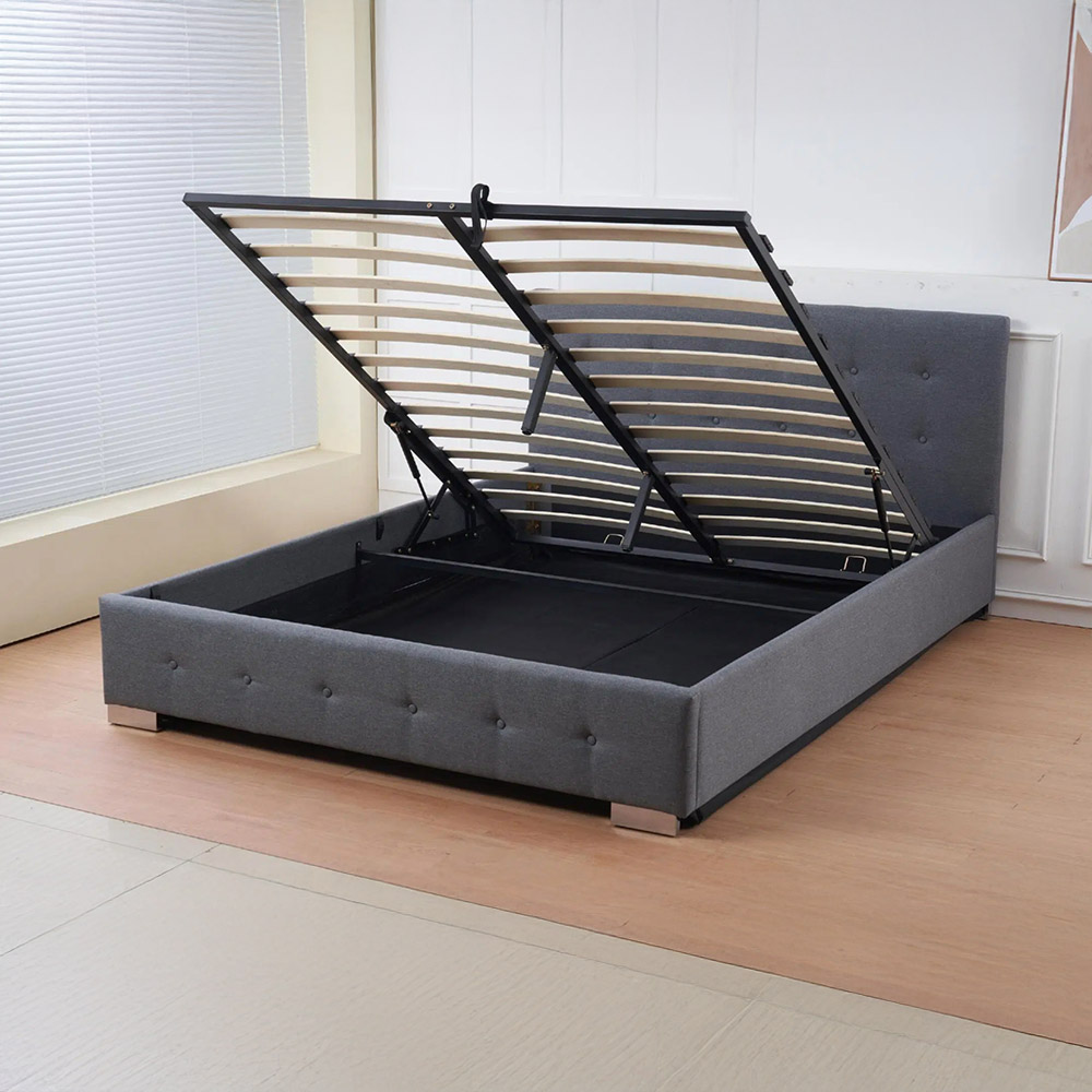 Indoor Living The Oslo King Size Grey Linen Gas Lift Ottoman Bed Frame with Tufted Headboard Image 4