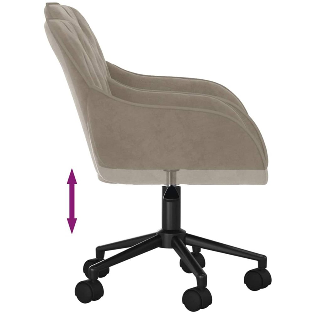 vidaXL Set of 2 Light Grey Velvet Height-Adjustable Swivel Dining Chair with Wheels Image 7