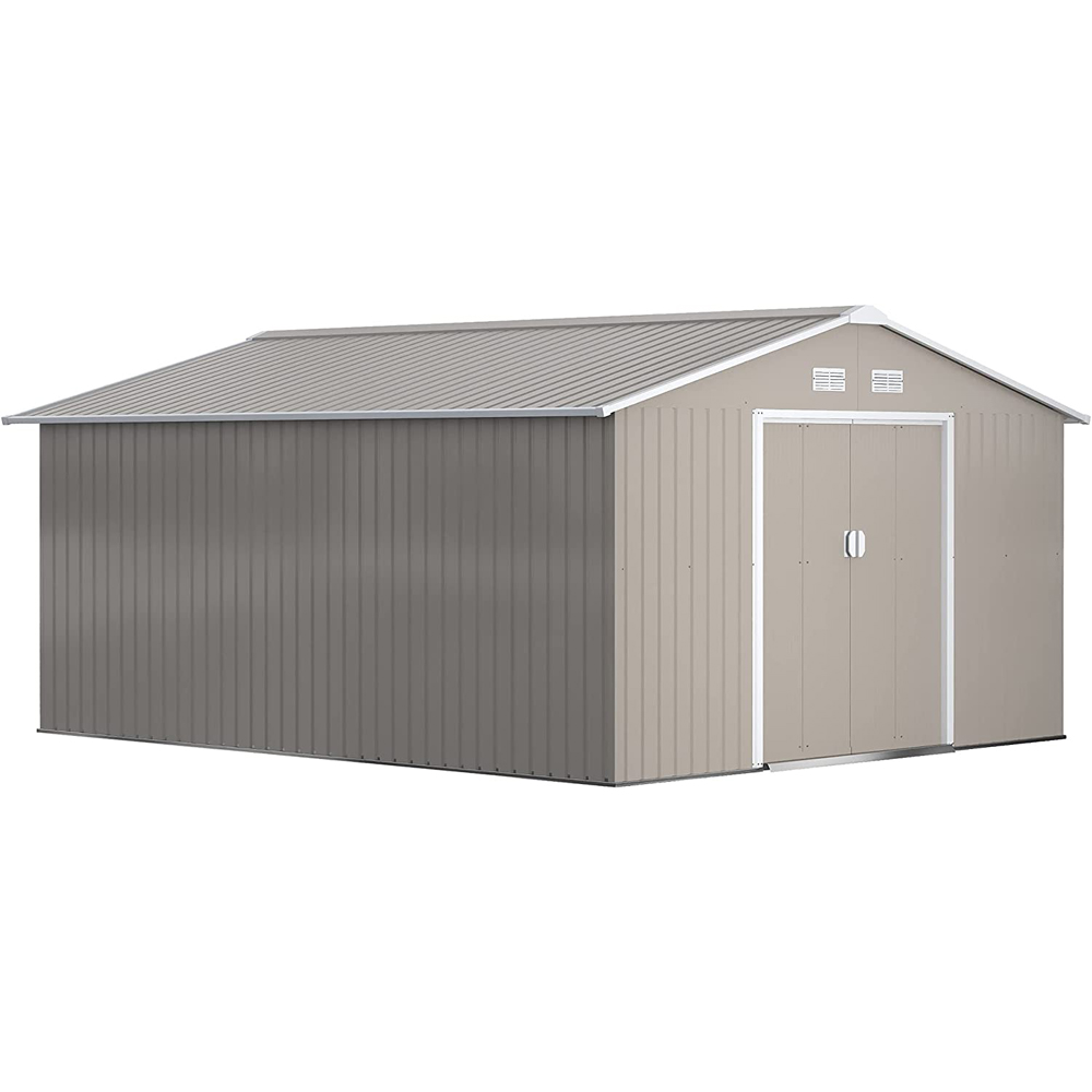 Outsunny 13 x 11ft Light Grey Steel Apex Garden Shed Image 1