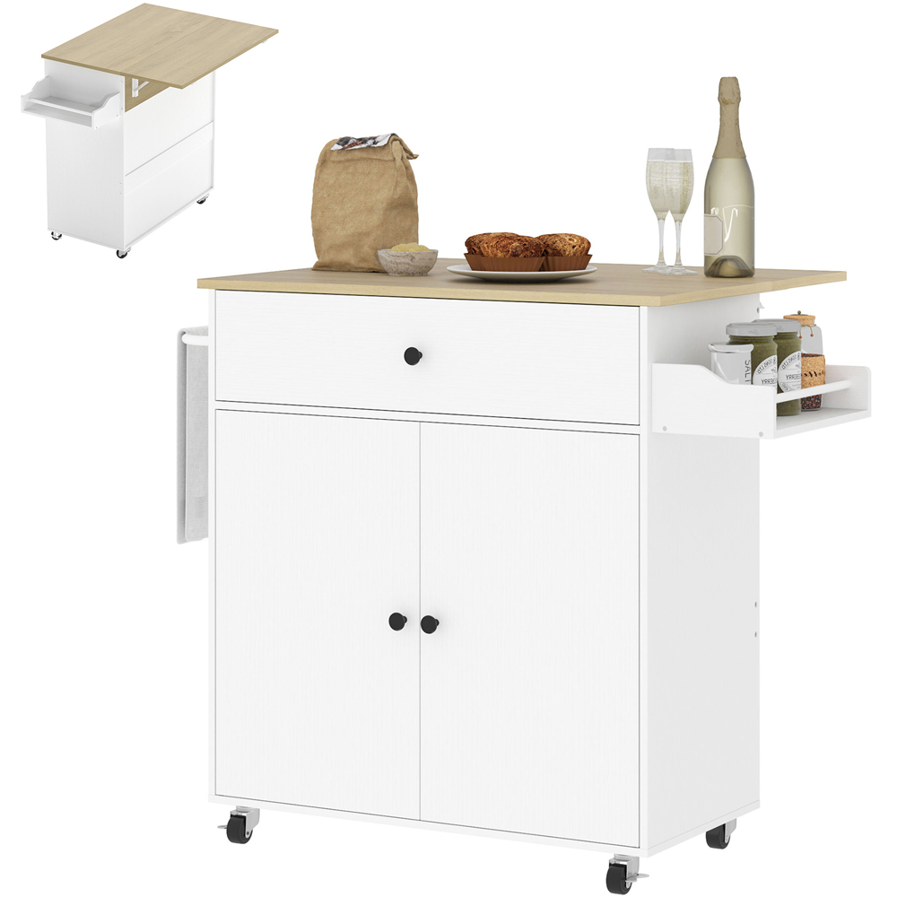 HOMCOM 2 Door Single Drawer White Kitchen Island Cart Image 3