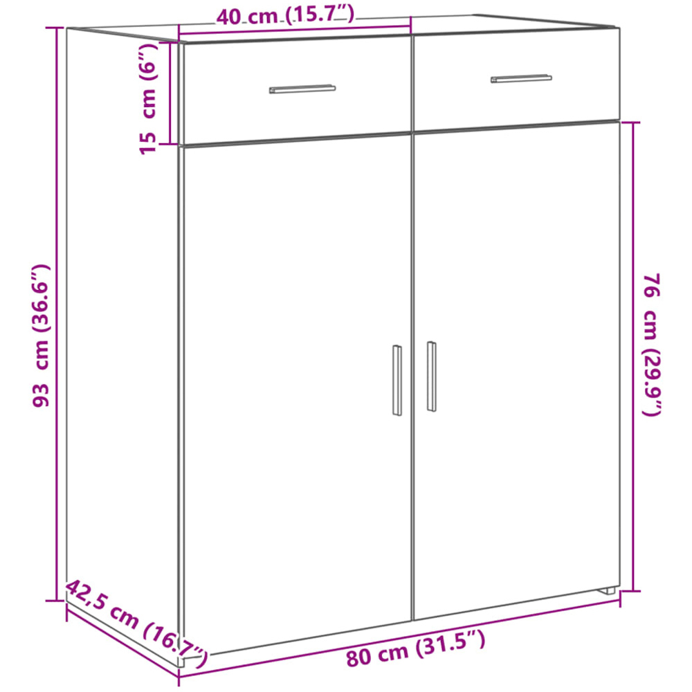 vidaXL 2 Door 2 Drawer Concrete Grey Wooden Sideboard Image 9