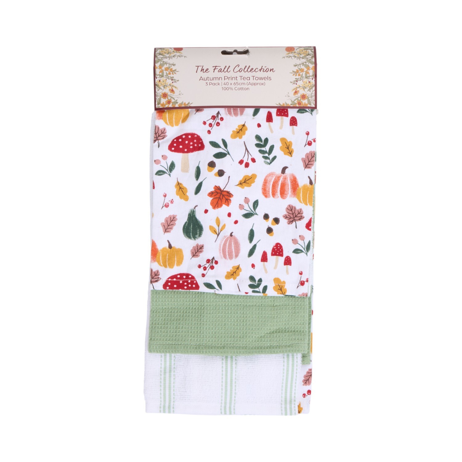 Pack of 3 Autumn Print Tea Towels White Image 1