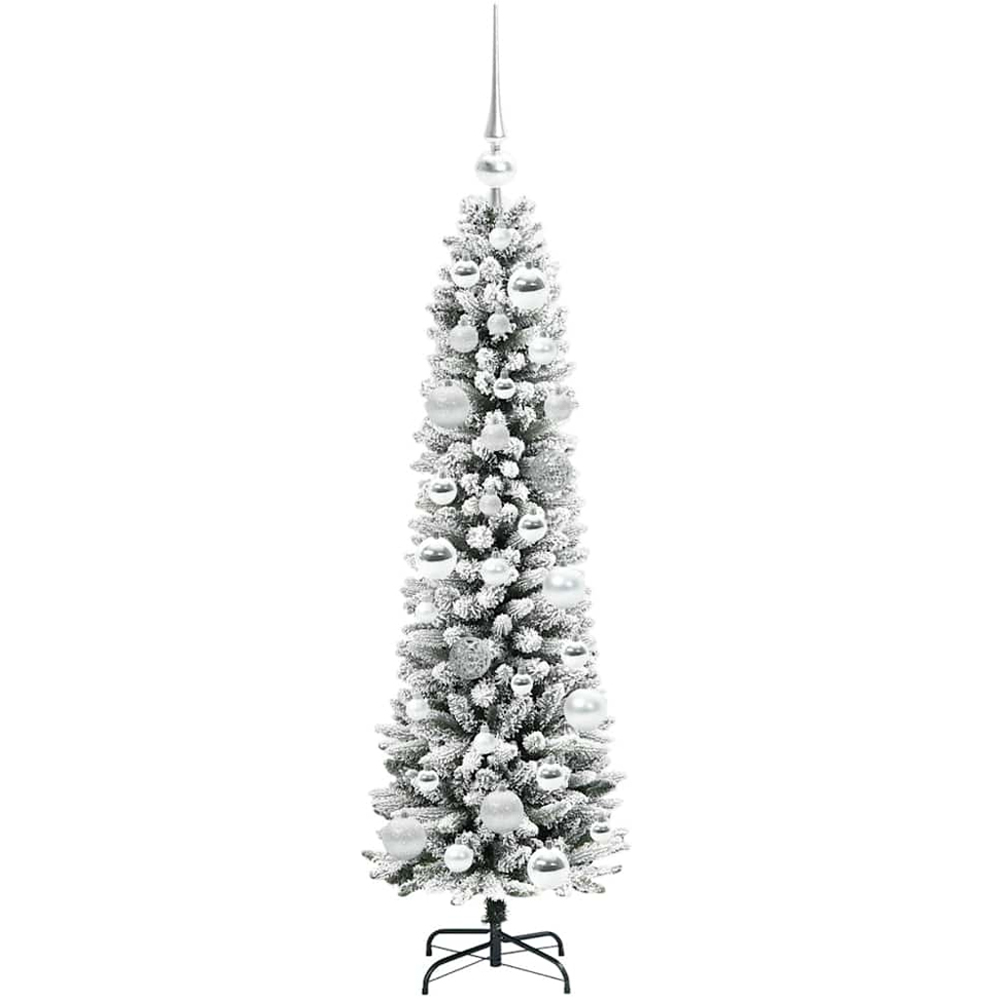 vidaXL Pre-Lit Warm White LED and Silver Baubles White Artificial Christmas Tree with Stand 4ft Image 4