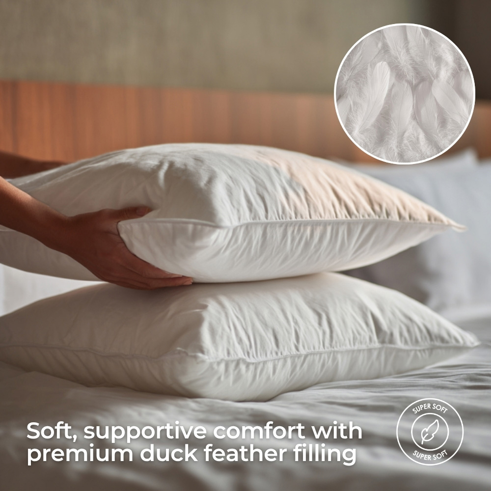 MHG Living White Duck Feather Soft Support Cotton Cover Pillows 2 Pack Image 6